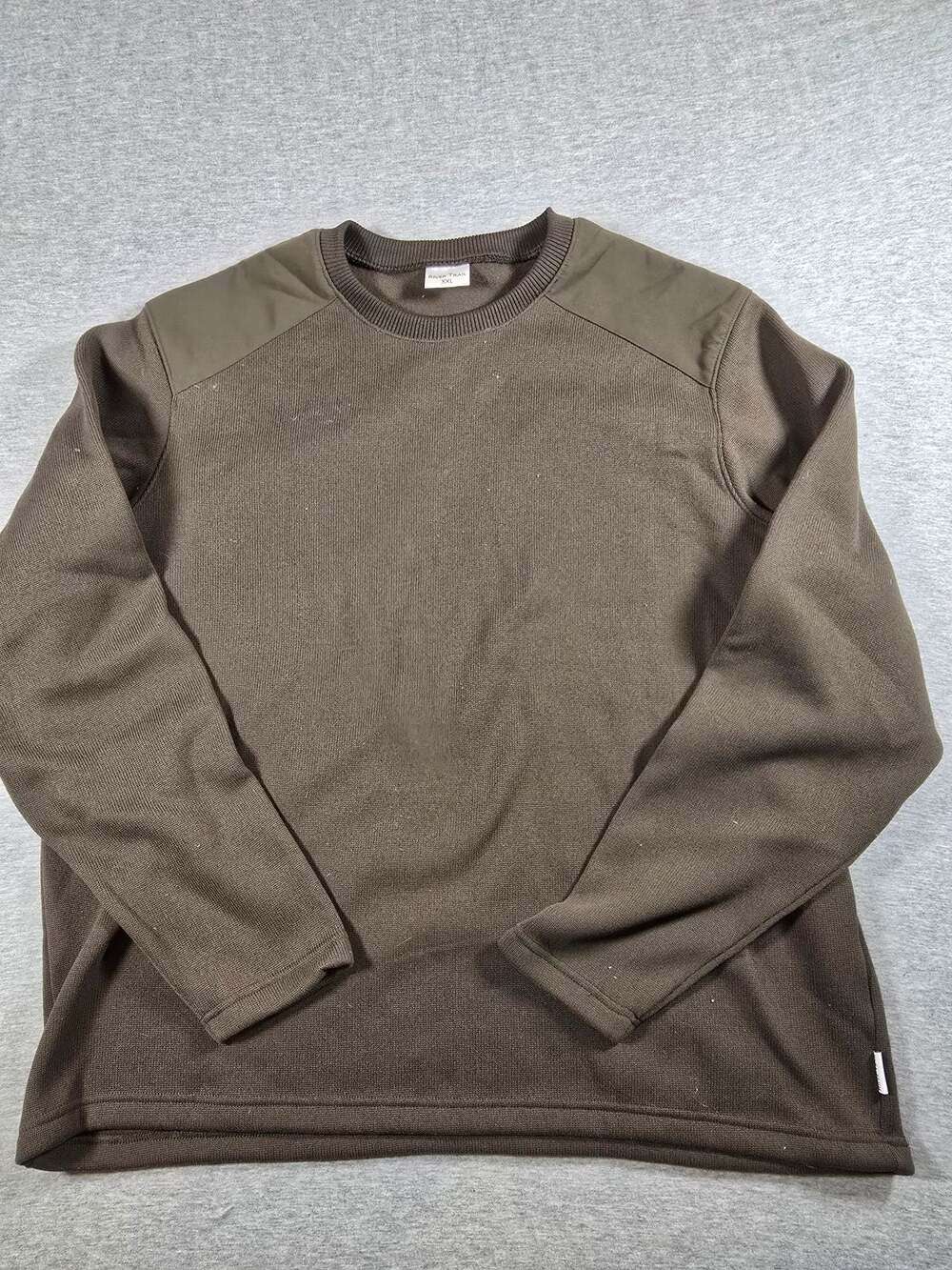 River Trail Men's Commando Style Crewneck Sweater with Shoulder Patches Brown XX